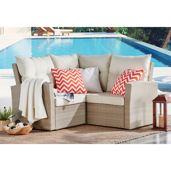 Alaterre Furniture Canaan All-Weather Wicker Corner Sectional Sofa with Cushions AWWC01225CC